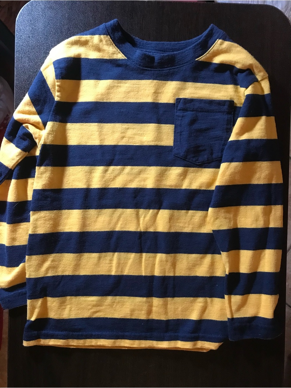 Classic Rugby Stripe Kids Long Sleeve Pocket Tee – Navy & Yellow/Gold